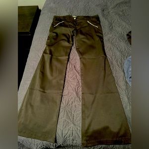 Bebe dressy zipper & laced-up detail satin pants sz L wide leg